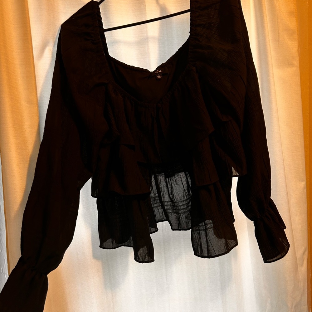 Lulu's Elegant Black Ruffle Blouse - Picture 2 of 4